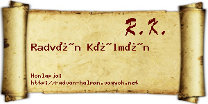 Radván Kálmán névjegykártya