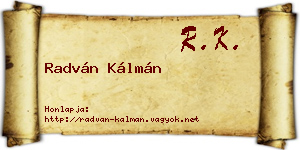 Radván Kálmán névjegykártya
